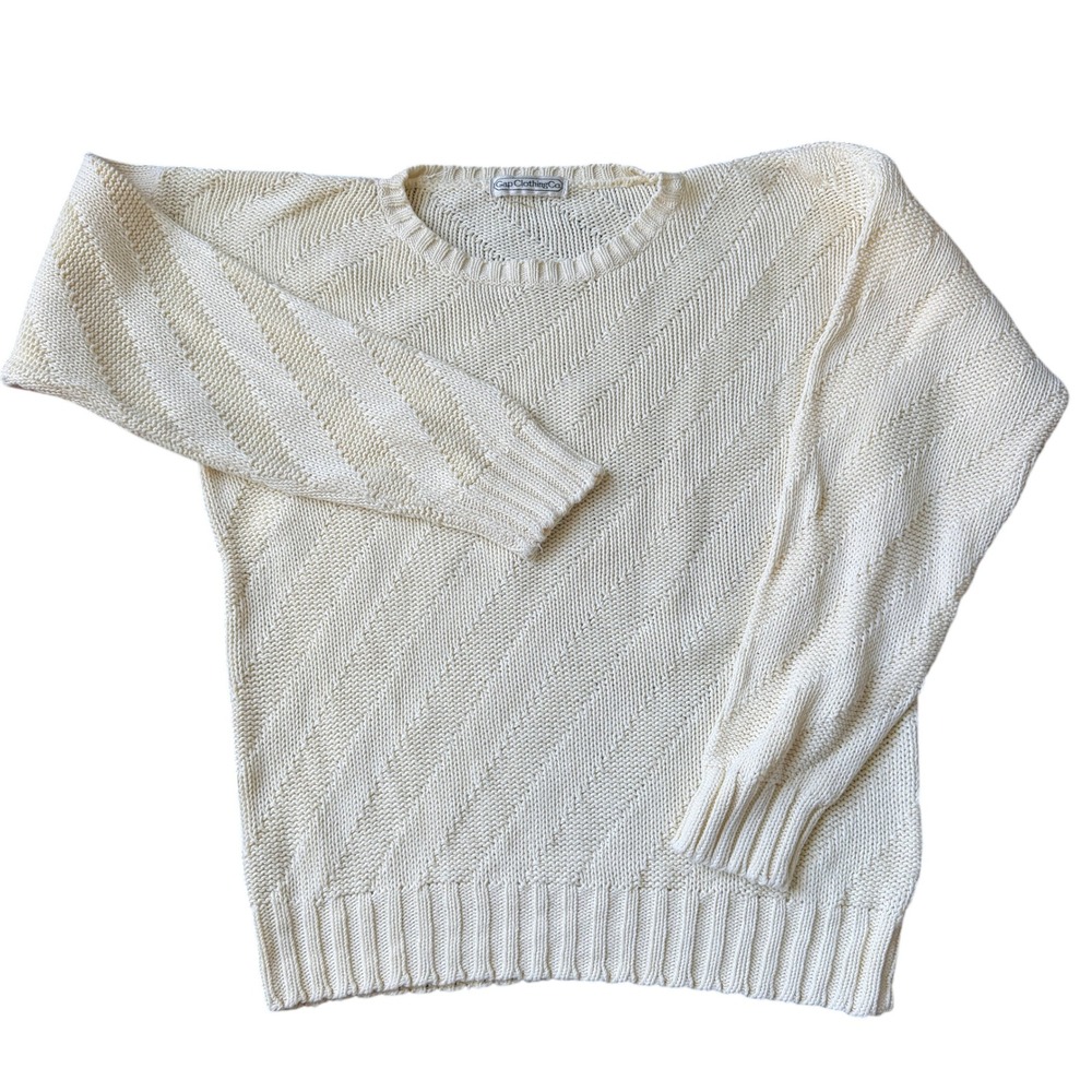 VTG Gap Clothing Co Mens M Cream Knit Cotton Sweater‎ Crewneck Cream Academia